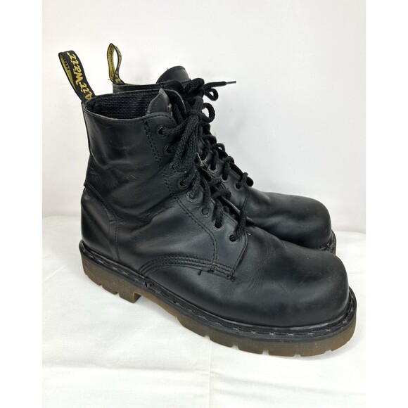 Vtg Dr. Doc Martens Black Steel Toe Work Boot Men's UK 10 Slip Resistant England - Picture 1 of 14